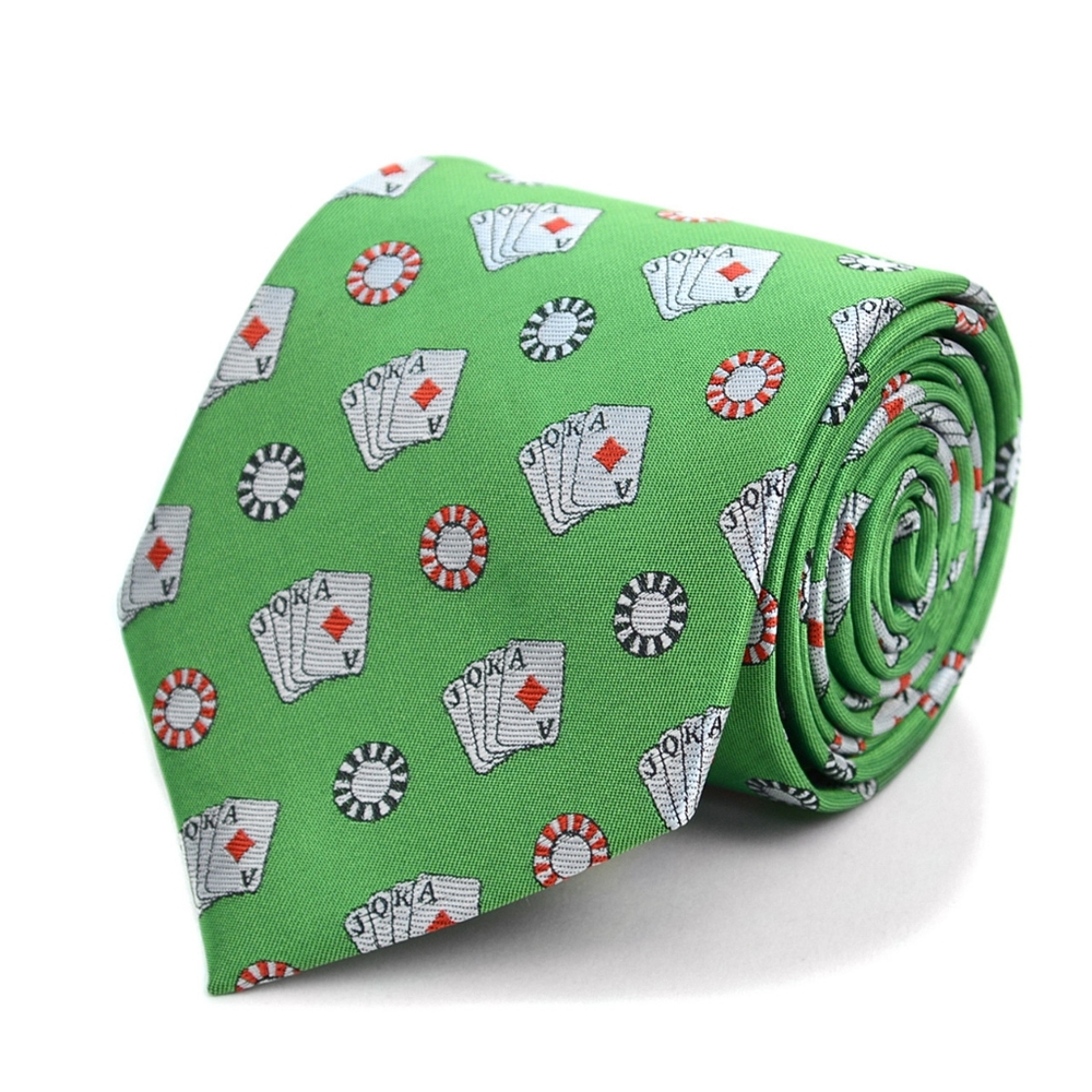 Men's Tie Poker Chip and Deck of Cards in Green